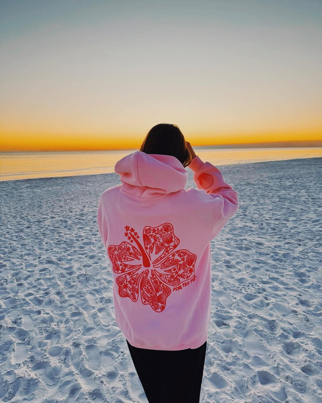 "Hawaii Hibiscus" Blush - Pink Palm Puff Hoodie