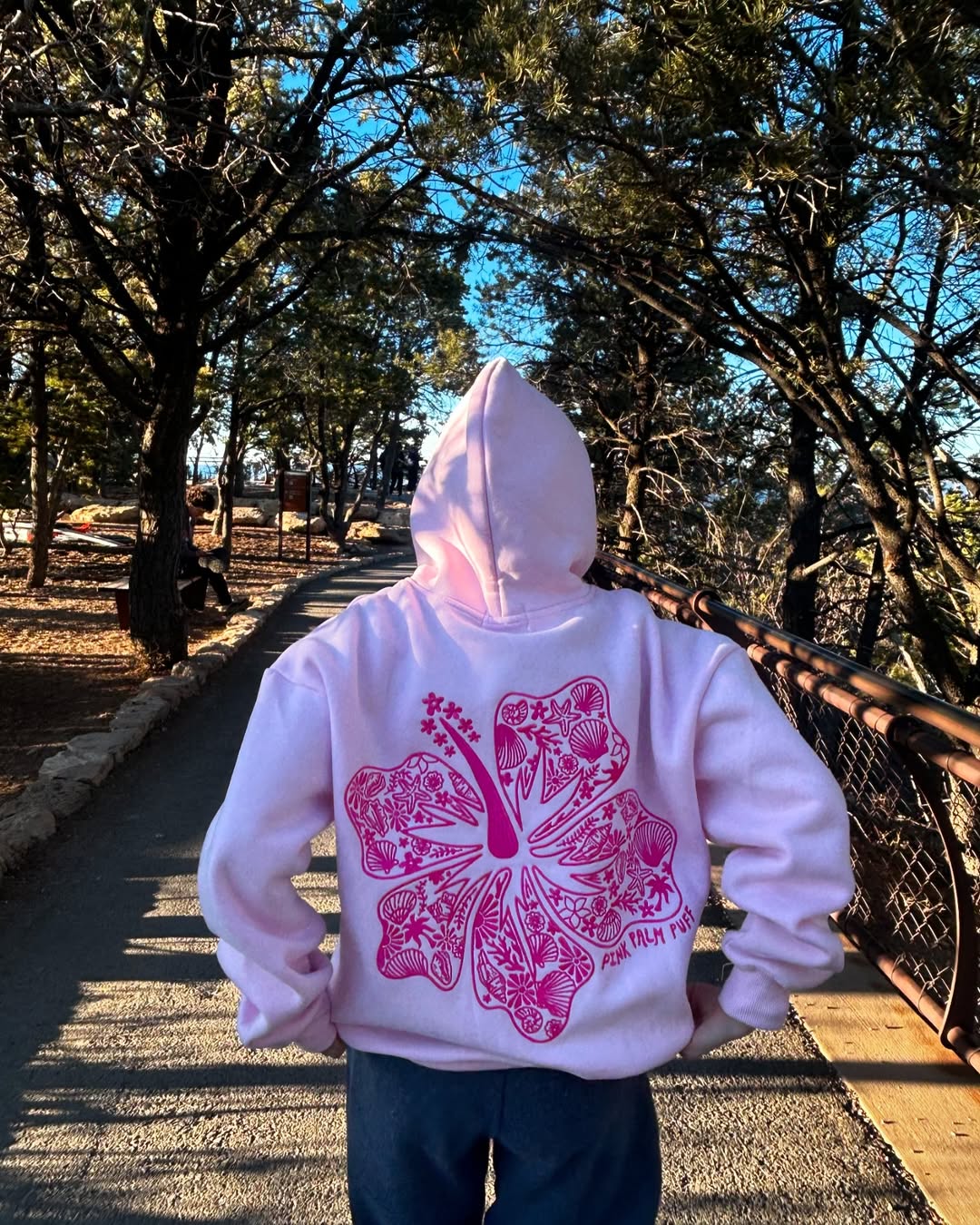 "Hawaii Hibiscus" Blush - Pink Palm Puff Hoodie