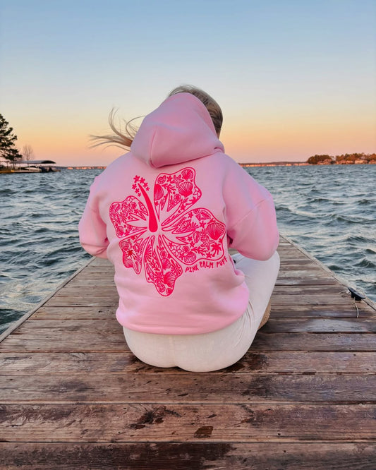 "Hawaii Hibiscus" Blush - Pink Palm Puff Hoodie