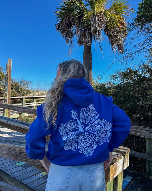 "Hawaii Hibiscus" Oceanic - Pink Palm Puff Hoodie